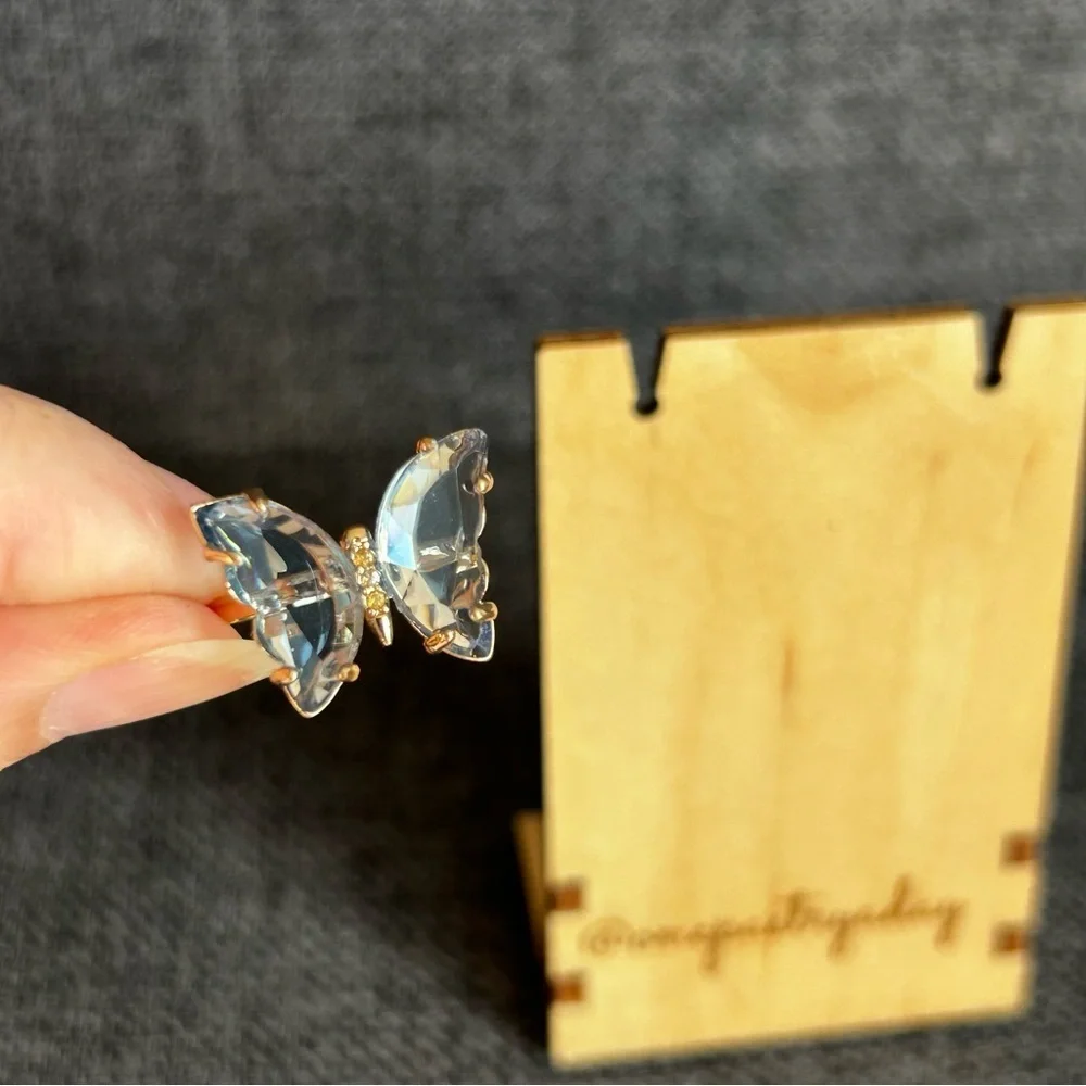 Pretty BLUE Butterfly Gemstone Fashion Ring, Gold, Adjustable
